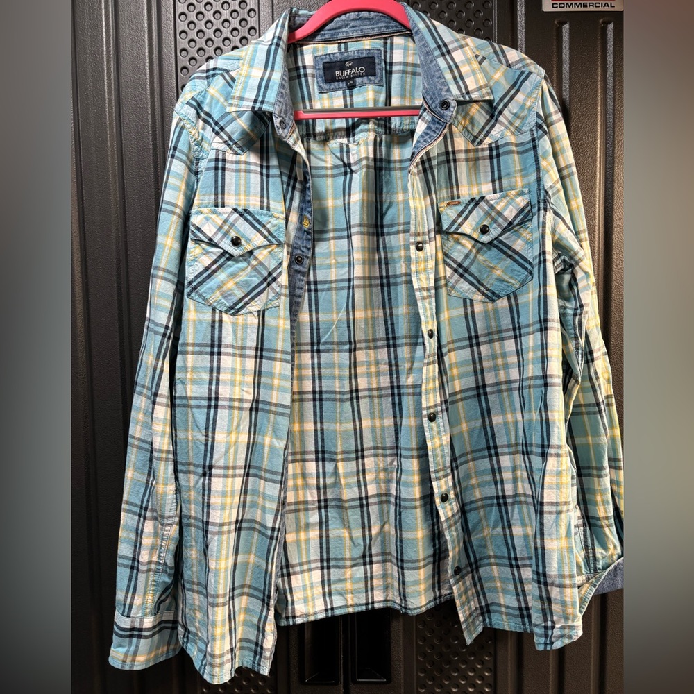 Buffalo David Bitton Mens Blue Plaid Long Sleeve, Size L